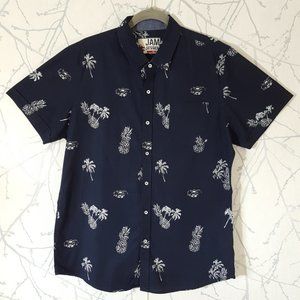 Jam Session Navy Tropical Theme Printed Button Front Shirt